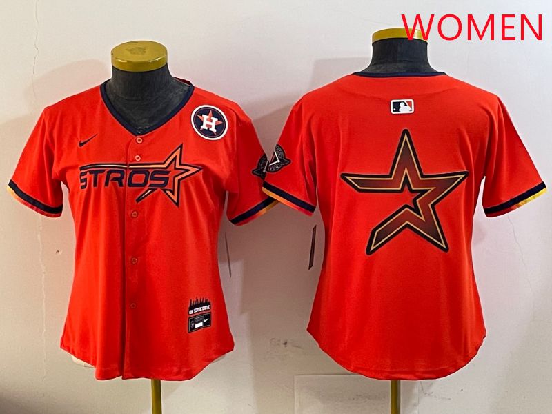 Women Houston Astros Blank Orange Three generations Joint Name 2025 Nike MLB Jersey style 14->women mlb jersey->Women Jersey
